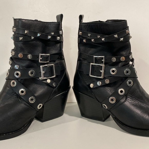 Zara Black Studded Leather Heeled Ankle Size 6 - Picture 5 of 14